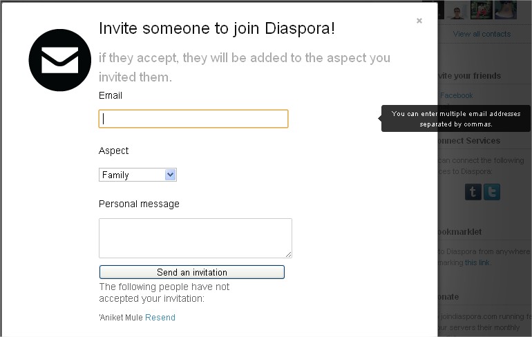 Diaspora E-Mail  invite