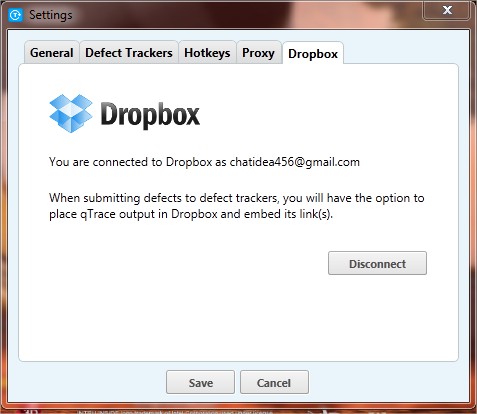 Dropbox qTrace Screenshot report upload