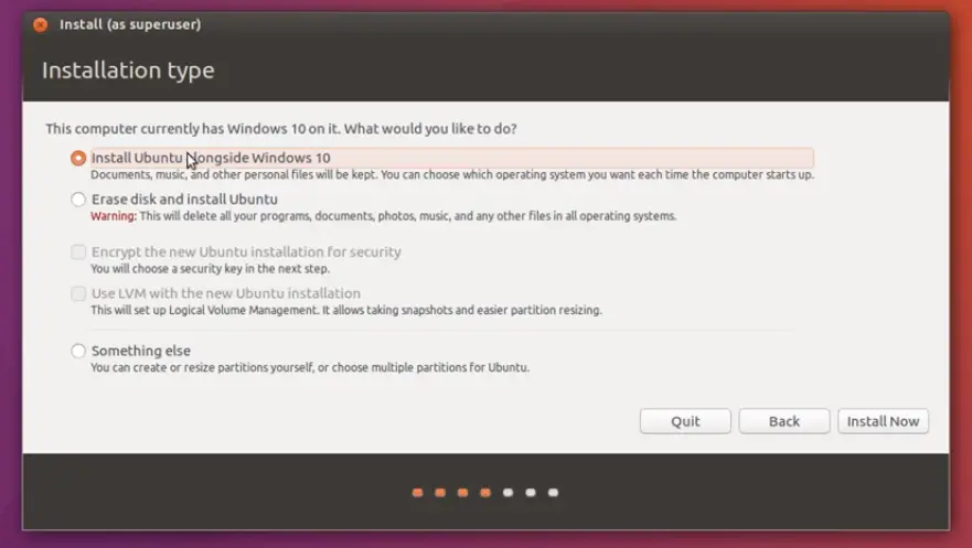 Ubuntu windows installation