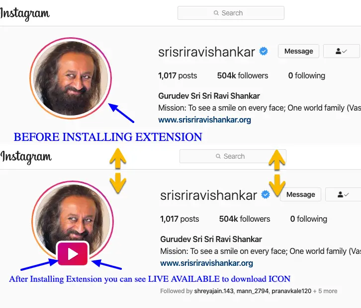 Before-after installing extension instagram live download