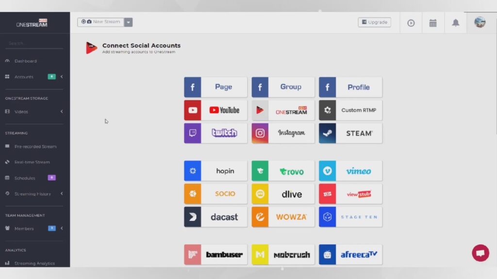 onestream live connect social accounts for multicast