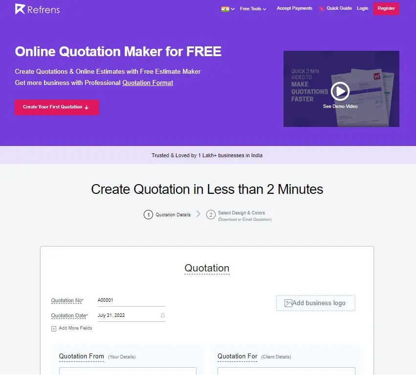 refrens free online quotation maker