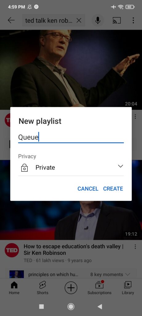 youtube make a playlist named Queue