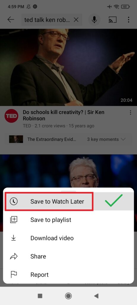 youtube mobile app save to watch later