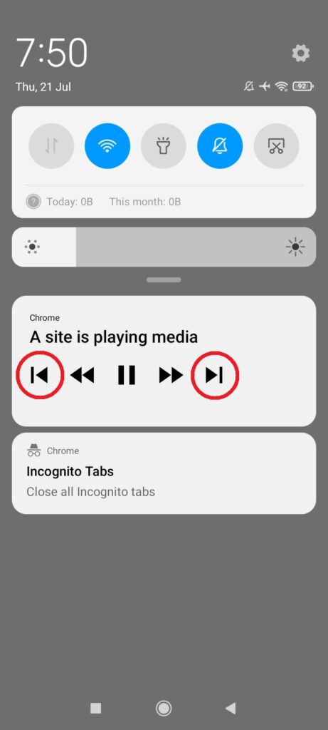 youtube queue media notification pause, previous, next buttons