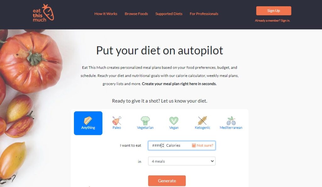 eatthismuch - automatic meal planner