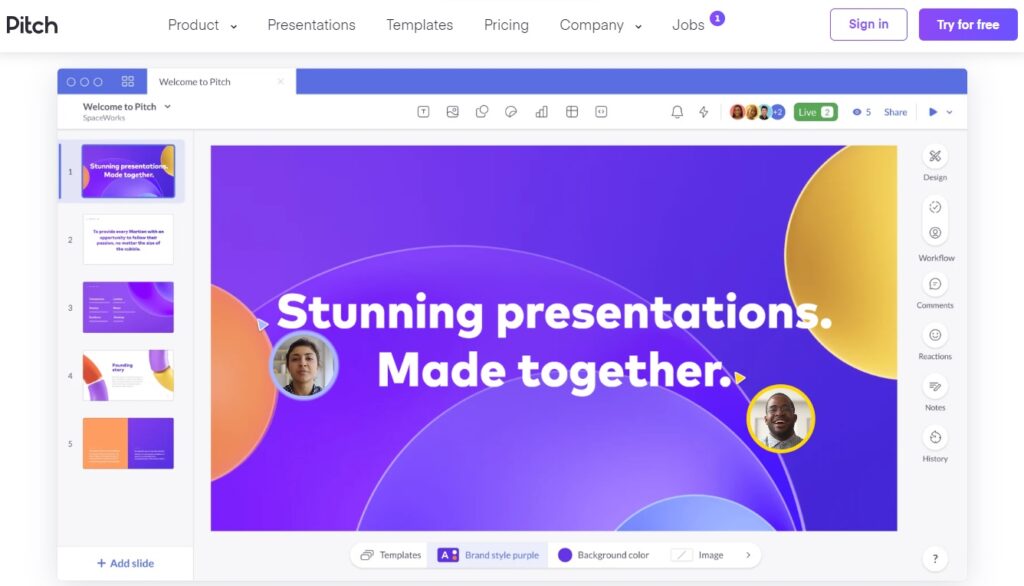 pitch - free collaborative presentation maker for teams