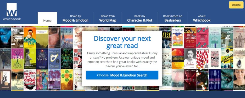 whichbook - discover your next book to read by mood, emotions, location, plot, characters rare useful website
