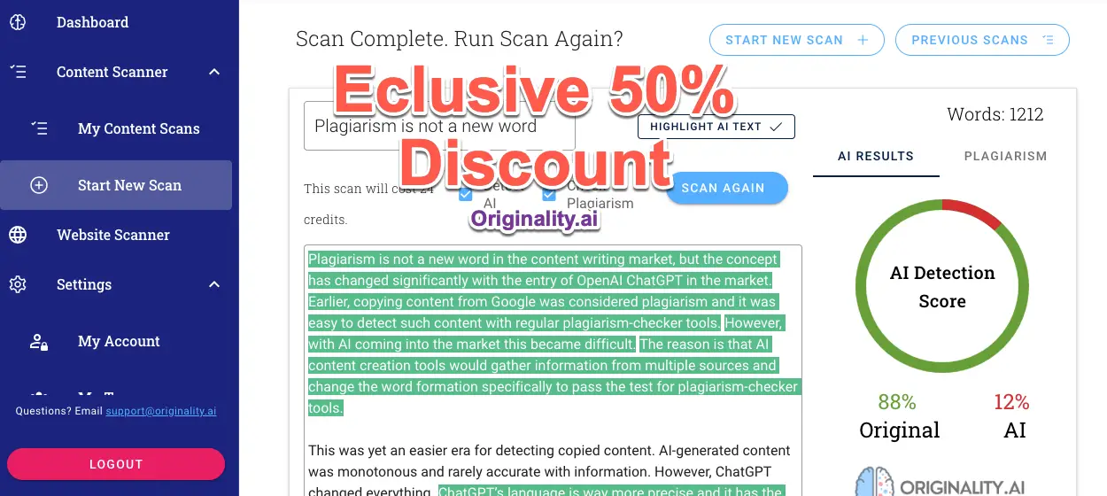 [50% OFF] Originality.ai Coupon Codes Exclusive Deal