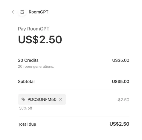 RoomGPT discount code credit