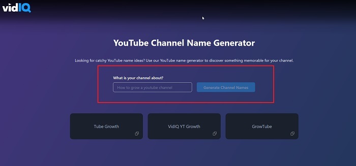 Vidiq YouTube Channel Name Idea Generator