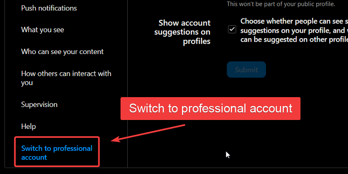 Switch to professional account