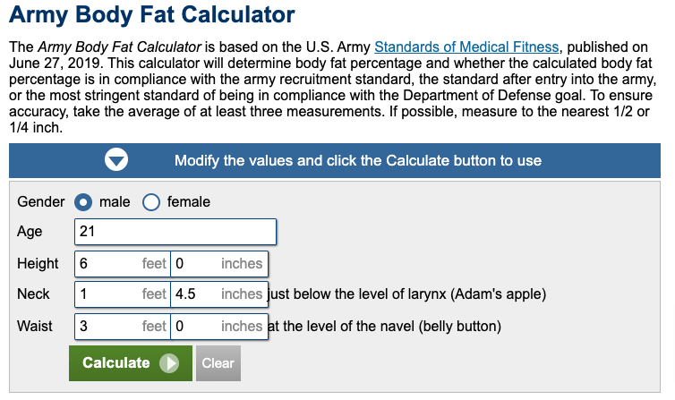 Army Body Fat Calculator Free-Calculator.net