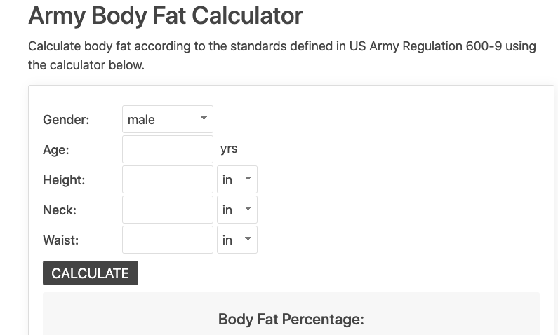 Army Body Fat Calculator Free-Inch Calculator