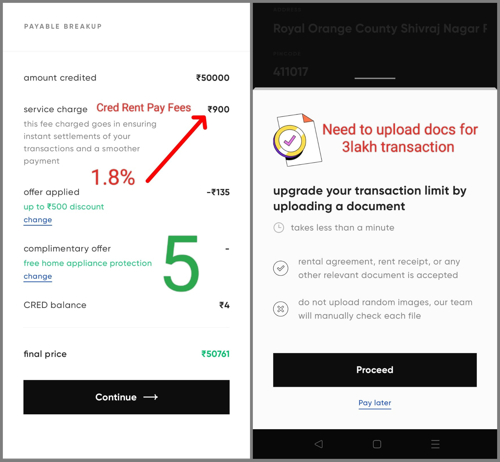 CRED app Credit Card to Bank Account Money Transfer fees
