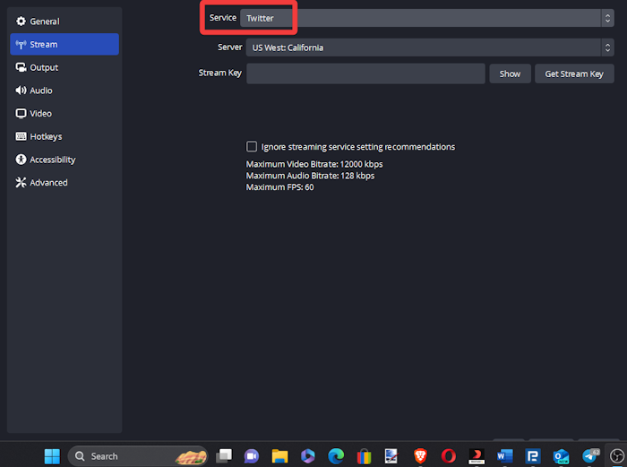 OBS Studio Stream Service Twitter