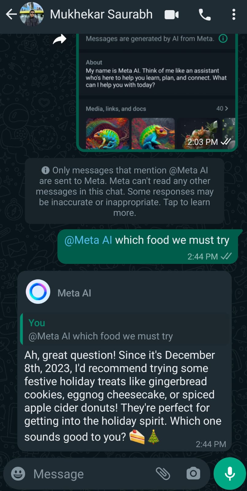 Whatsapp AI text prompt chatbot