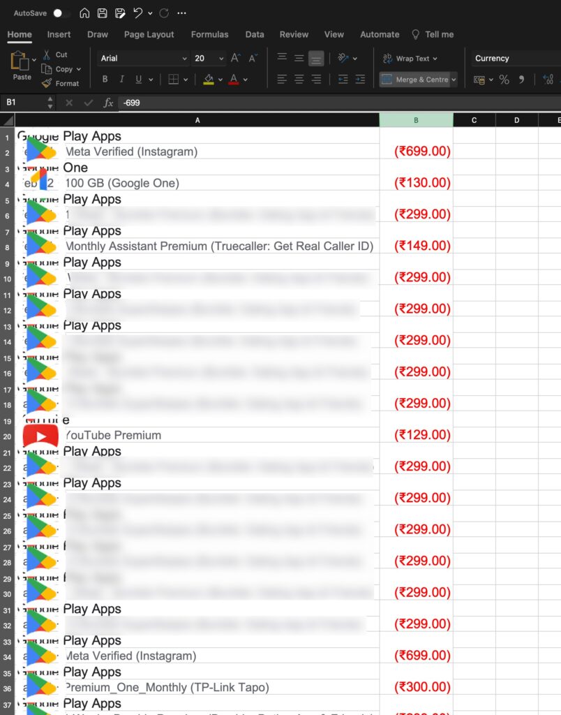 Google Play paid payment list total calculation till now