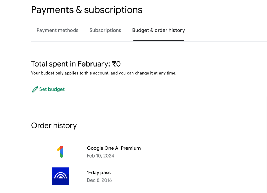 Set budget Google Play Order history - Google Play