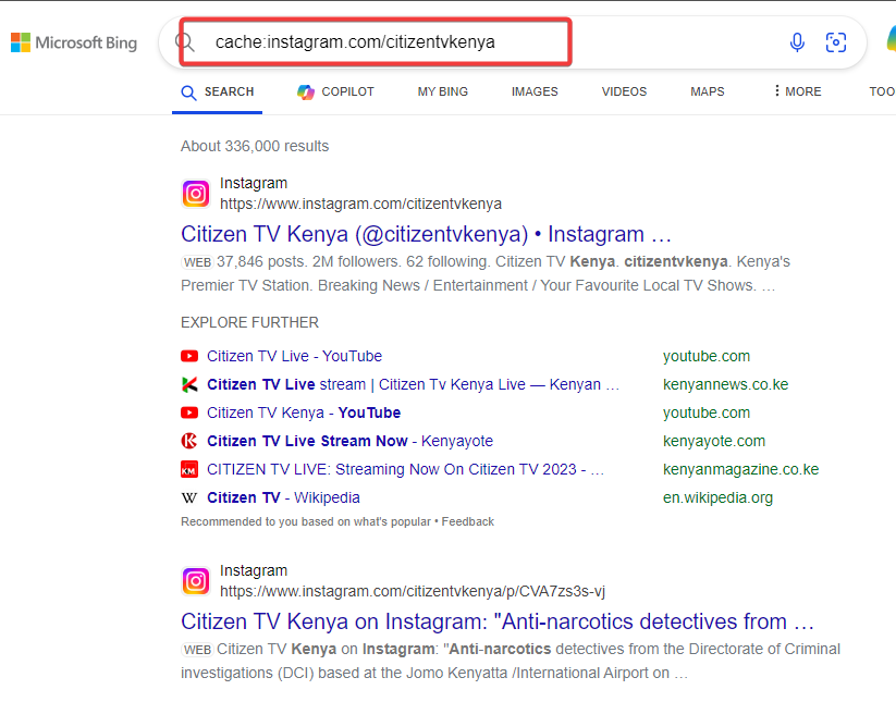 See deleted instagram account susing Google Cache